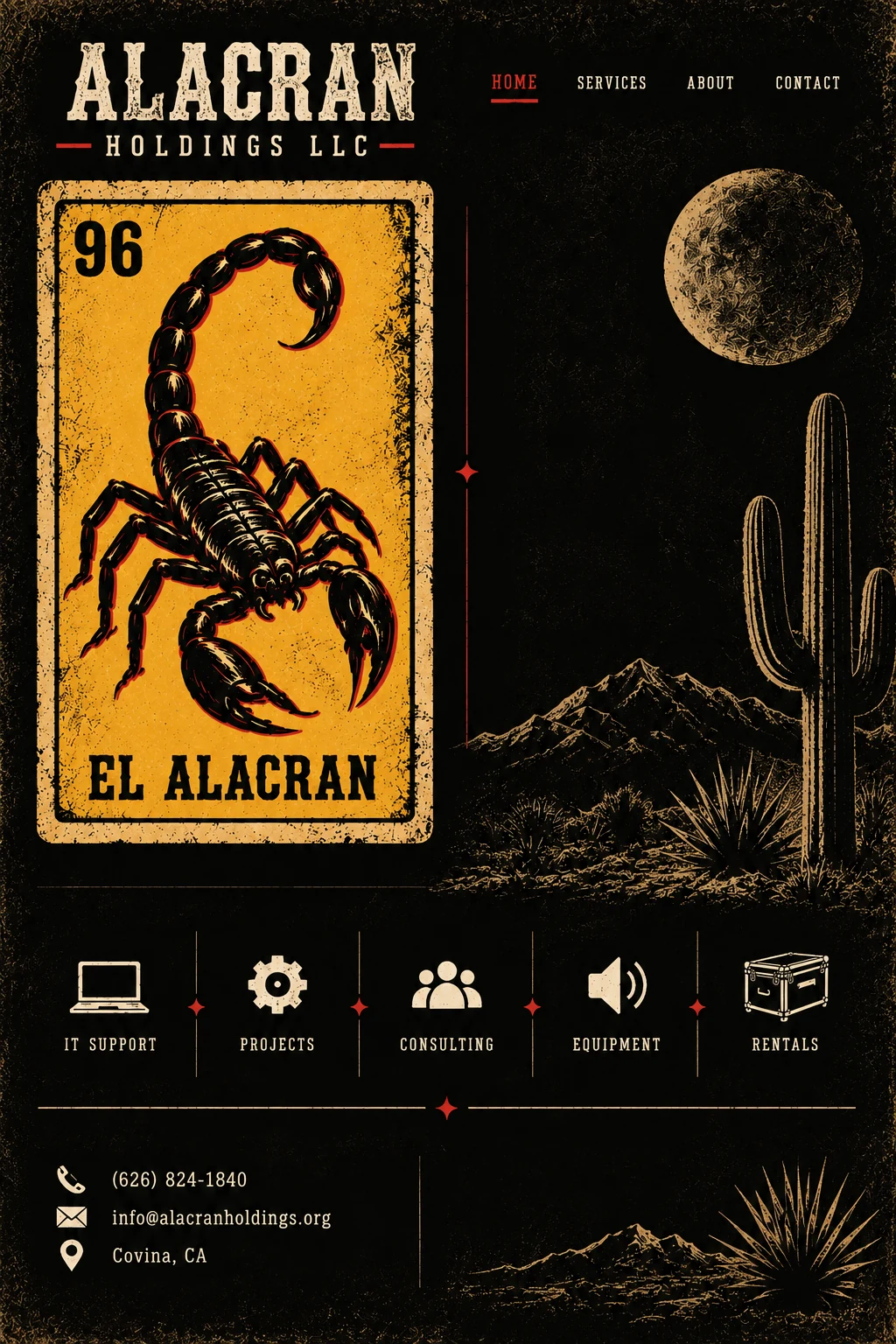 Alacran Holdings LLC — El Alacran number 96, rustic western Lotería-inspired design.